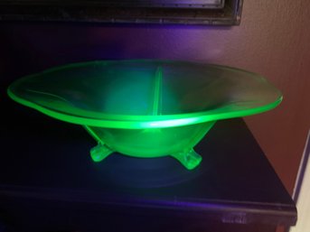 STUNNING URANIUM GLASS FOOTED BOWL, 11.75'W   #1