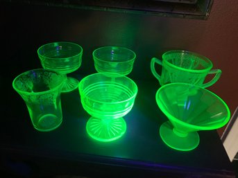 LOT OF 6 MISC. URANIUM GLASS
