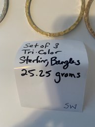 SET OF 3 TRI-COLOR STERLING BANGLES-- 25.25 GRAMS