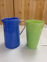 BLUE PITCHER GREEN VASE
