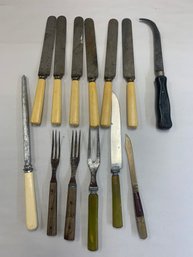 BAKELITE, IVORINE, AND 2 CIVIL WAR FORKS