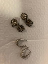 LOT OF 3 STERLING SILVER EARRINGS, ETC.   13 GRAMS