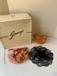 LOT OF 3 VINTAGE HAIR ACCESSORIES W/ JENNINGS HAT BOX