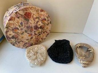 LOT OF 3 VINTAGE LADIES HATS W/ HAT BOX