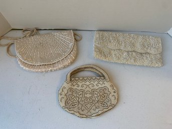 LOT OF 3 VINTAGE  BEADED CLUTCHES/ PURSES, 1930S -40S