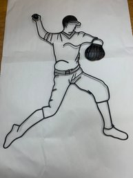 METAL BASEBALL PLAYER WALL HANGER