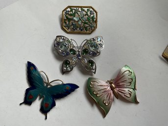 Lot Of 4 Beautiful Butterfly Brooches One Signed Pastelli