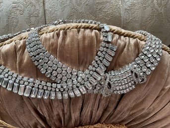 Two Stunning Vintage 1950-60s Rhinestone Bib Necklaces One Signed WEISS