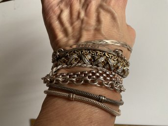 Lot Of 10 Sterling Silver Chain Style Bracelets 2 Are Pandora 109.9 Grams