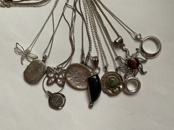 Lot Of 10 Sterling Silver Necklace With Pendants Resale Wear Boutique