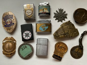 Large Mens Lot Lighters WW2 Badges Fob Belt Buckles 13 Pieces