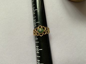 Vintage 10k Gold Emerald And Small Diamond Ring Size 6.75