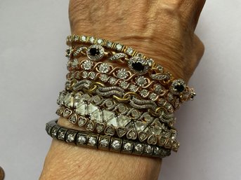 Lot Of 9 Sterling Silver Tennis Style Bracelets Some With Diamonds 138 Grams