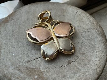 Large 14k Tri Color Gold Butterfly Pendant 4.9 Grams Italy