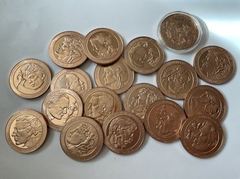 Lot Of 18 Solid Bronze Commemorative Coins Olympic Medalists Christmas Magi
