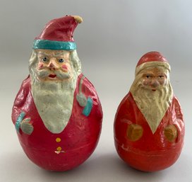 2  Schoenhut Paper Mache Rolly Dolly Santa Toys