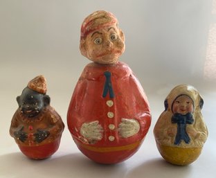 3  Schoenhut Paper Mache Rolly Dolly Toys