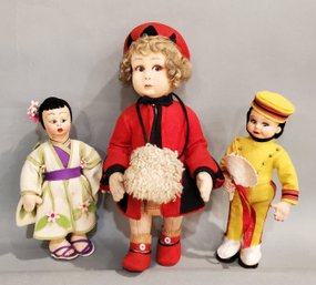 LOT OF 3 LENCI / LENCI-TYPE FELT DOLLS