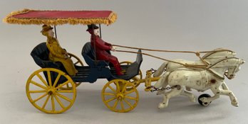 13'  1930's (or Possibly Ca1950) Cast Iron Toy, Horse Drawn, Fringe Top Surrey Carriage