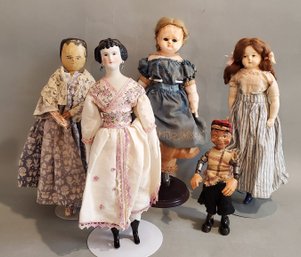 LOT OF 5 ANTIQUE DOLLS