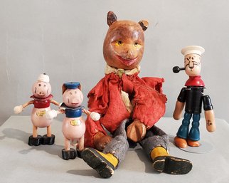 LOT OF 4 WOODEN CHARACTER TOYS