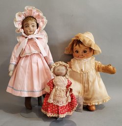 LOT OF 3 ANTIQUE AMERICAN CLOTH DOLLS