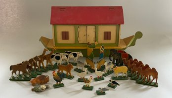 18 Long German Painted Ark With Animal & People Figures