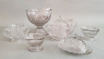 VINTAGE DEPRESSION GLASS CHILD'S DISHES 'TULIP' PATTERN