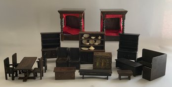 18 Pieces Of English Tudor Doll House Furniture