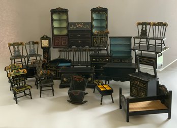25 Pieces Of Miniature Pennsylvania Dutch Doll House Furniture