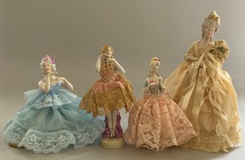 Lot Of 4  Half Dolls With Pincushions &  Dressed