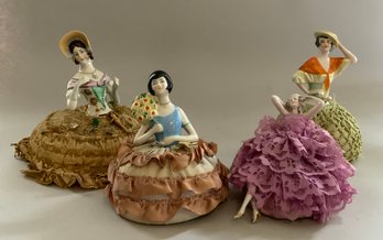 Lot Of 4  Half Dolls With Pincushions & Dressed