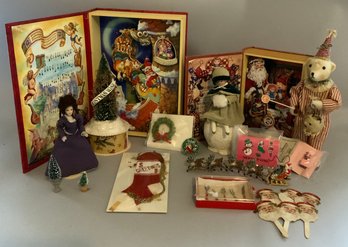 Lot Of Assorted Christmas Miniature Items & Music Box Books, & Christmas Novelties