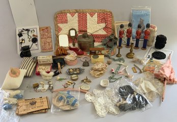Tray Lot Of Assorted Early Doll Miniatures & Accessories