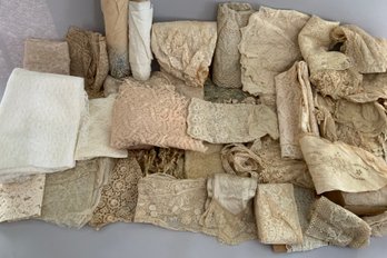 Lot Of Antique Lace, Trims, Needlework, Etc.