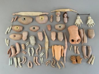 Lot Of Antique Bisque Shoulder Plates, Small Bodies, Arms & Hands