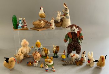 Lot Of 19 Easter Rabbit,  Duck, Chicken, & Lamb Related Items