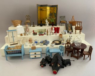 Lot Of Doll Miniatures, Furniture, & Accessories