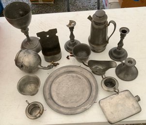 12 Pieces Of Old Pewter For Restoration
