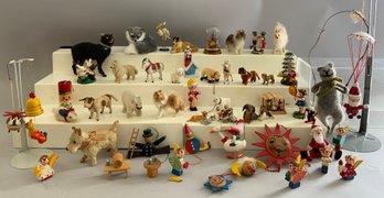 Lot Of Fur Covered Dogs, Other Animals, & Carved & Painted German Figures & Animals