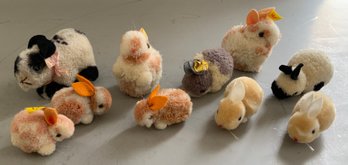 10 Steiff Woolies Rabbits, Various Colors & Shapes