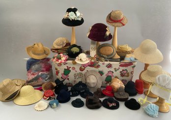 Handled Basket Full Of 40 /- Doll Hats