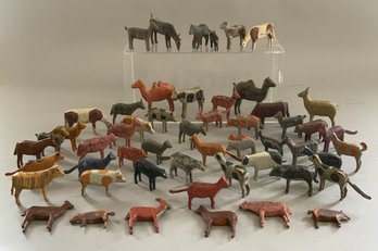 Lot Of 53 Early Small Carved Wood & Painted Noahs Ark Animals