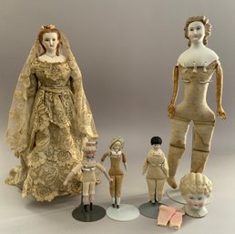 Lot Of 6 Assorted Parian Dolls/head Of Various Sizes