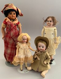 Lot Of 4  Bisque Head Dolls