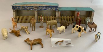 Antique Zoo Cages With 14 Animals & Zoo Keeper