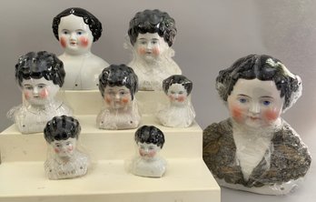 Lot Of 8 Black Hair Shoulder Heads China Dolls