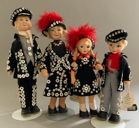 4  Old English Cottage Dolls Replicate English Pearlies From The 1900s