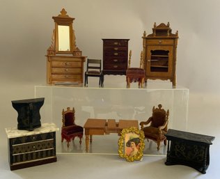 Lot Of Doll House Furniture, Biedermeier, Highboy, Table, Chairs, Etc.