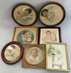 Lot Of 7 Framed Baby Pictures/prints
